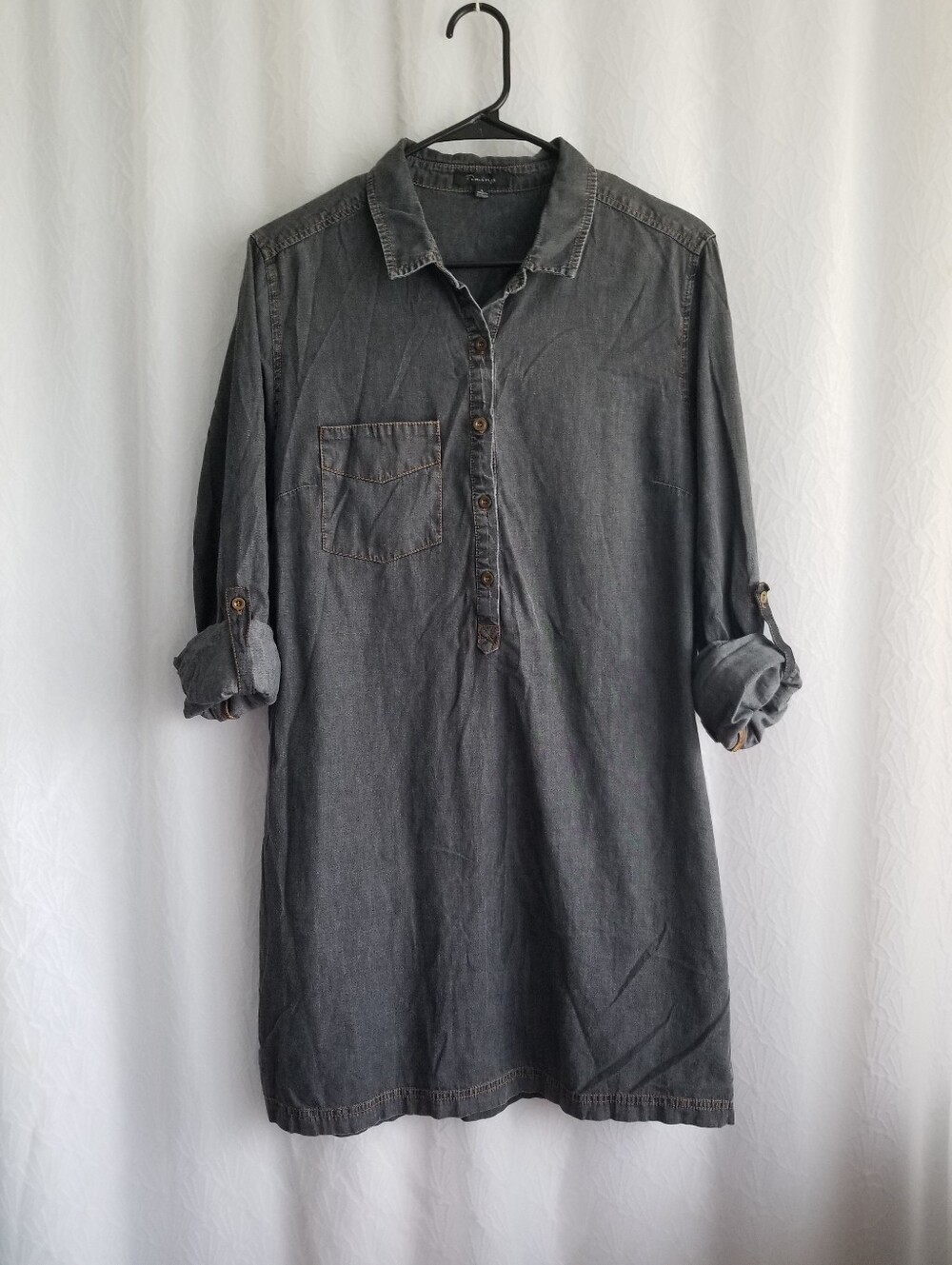Black Acid Retro Denim Shirt Dress Size Large